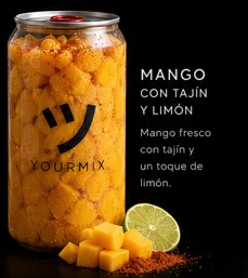 Lata YOURMIX de mango con tajín y limón, con opción de chamoy.